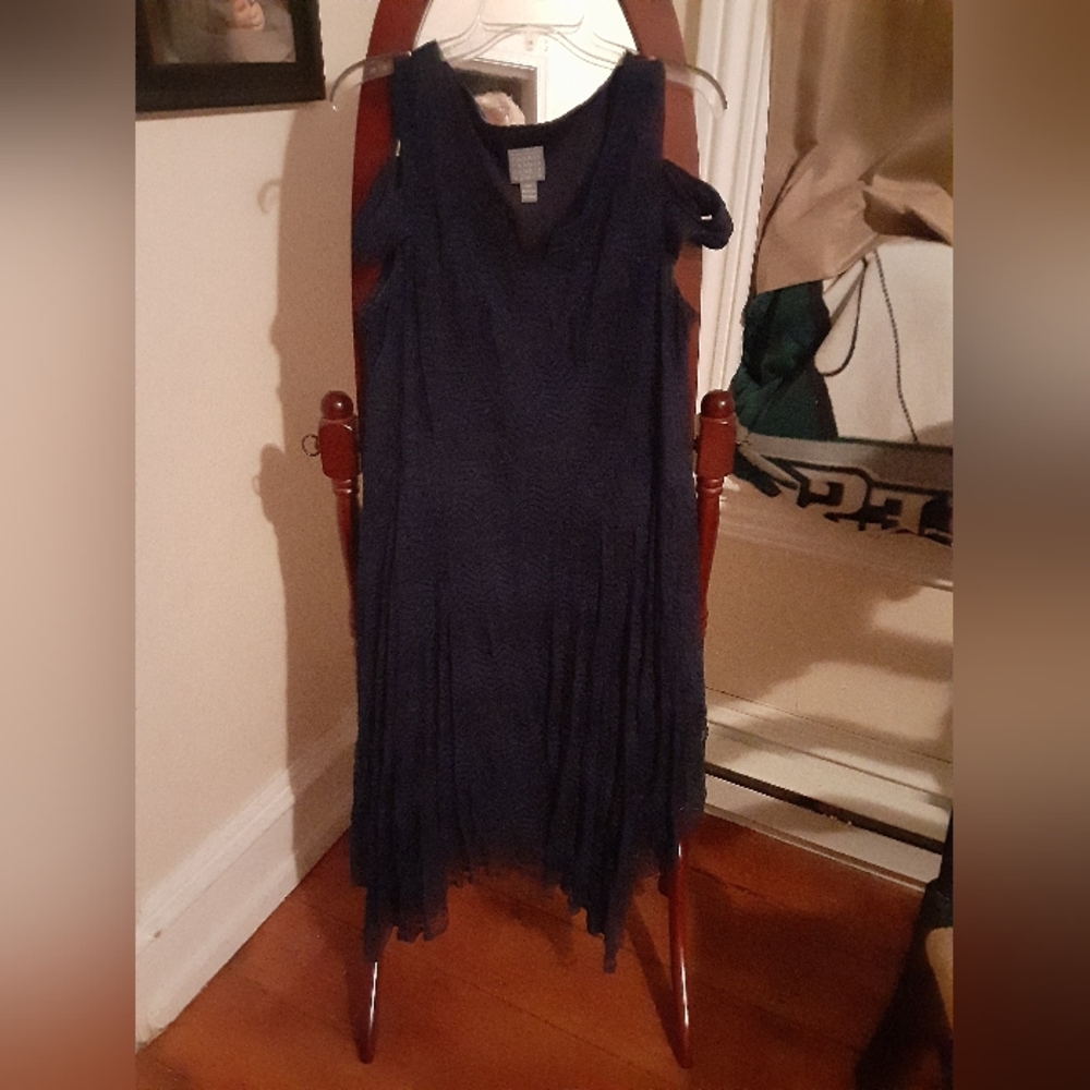 Navy blue cold shoulder dress